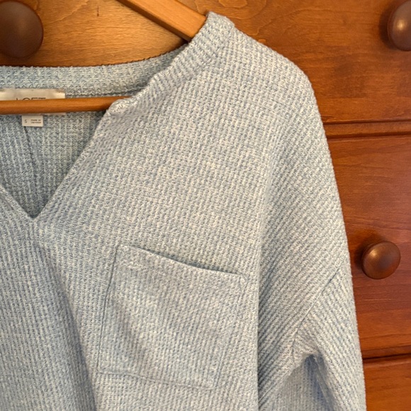 LOFT Soft Blue Ribbed Pullover - Picture 4 of 5